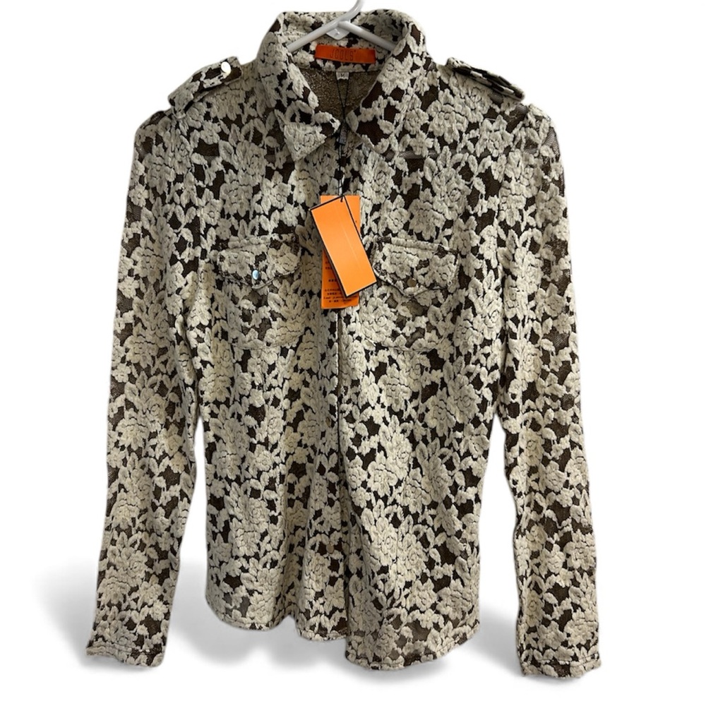 Women’s Lace Blouse Jacket - Cream and Brown. Medium. ✨NWT✨